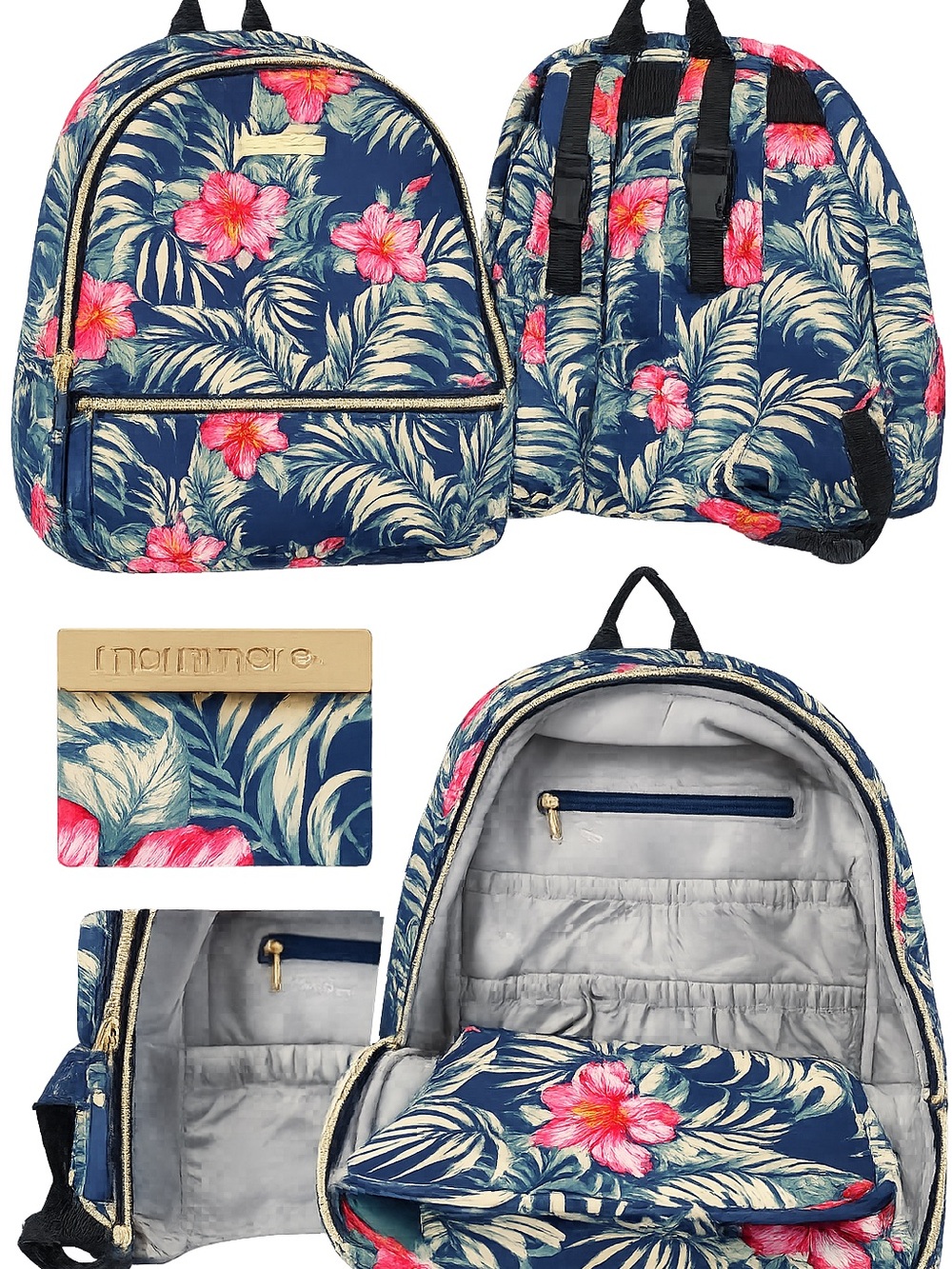 MomMe And More Navy Floral Baby Backpack with Pink Hibiscus